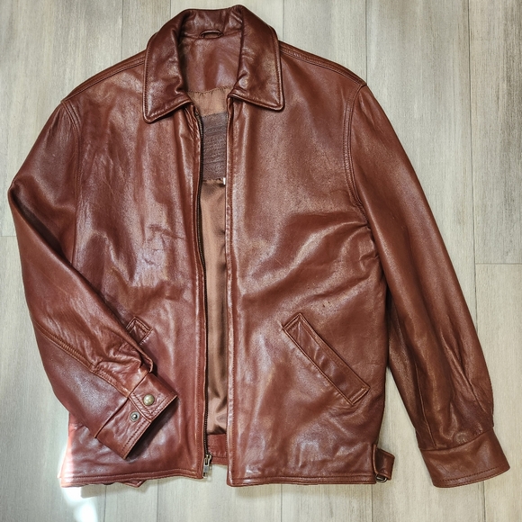 Vintage Coach jacket men's S brown whiskey leather bomber 0923 pilot biker 90s - Picture 1 of 17